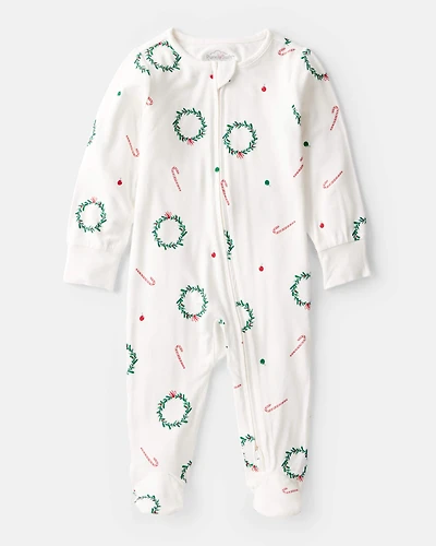 Baby Wreath Print PurelySoft Long-Sleeve Sleeper - Ivory