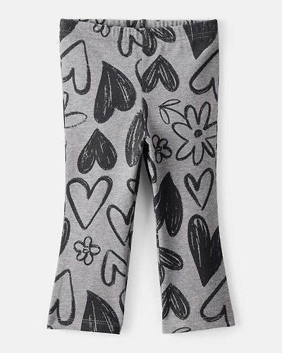 Baby Girl Heart Pull-On Flare Stretch Rib Leggings - Grey