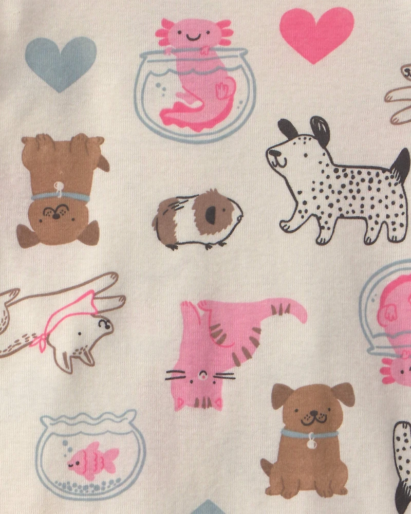 Toddler Girl 4-Piece Pets 100% Cotton Snug Fit Pyjama Set - Pink/Cream