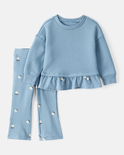 Baby Girl 2-Piece Floral Top & Pant Set - Blue