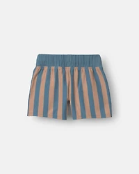 Toddler Boy Long-Line Short Stripes - Slate/Brown