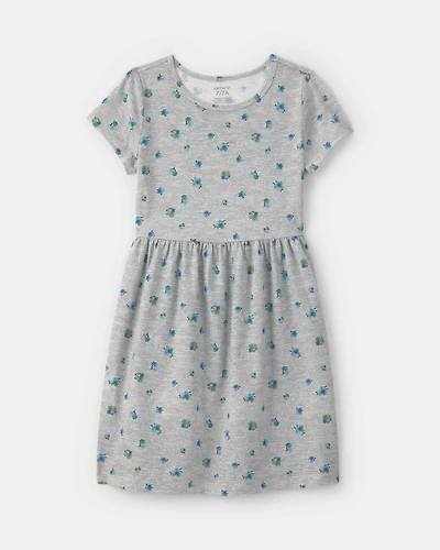 Girls Floral Short-Sleeve Dress - Grey