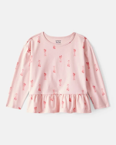 Toddler Girl Ballet Slippers Long-Sleeve Peplum Top - Pink