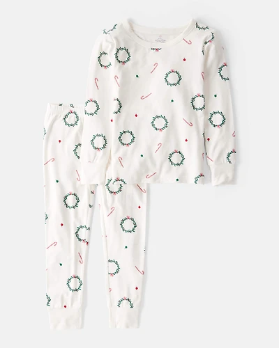 Toddler Christmas Wreath Print PurelySoft Snug Fit 2-Piece pyjamas - White