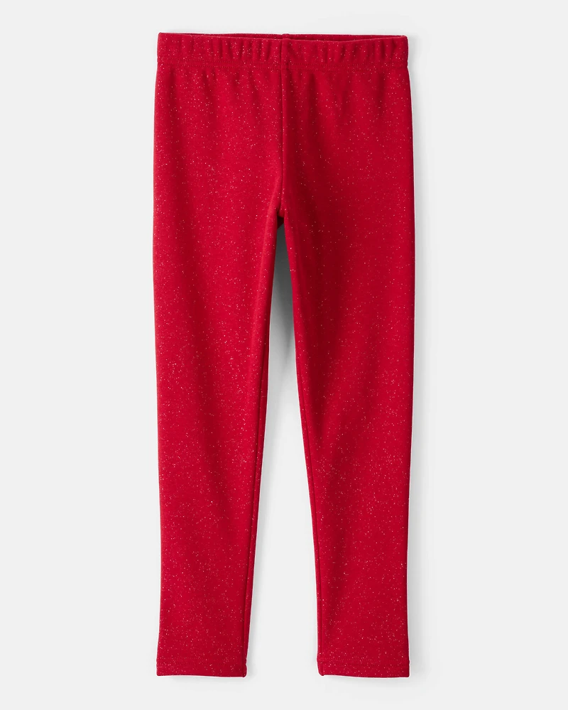 Girls Shimmer Cotton Pull-On Stretch Leggings - Red