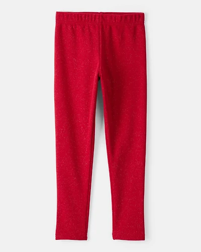 Girls Shimmer Cotton Pull-On Stretch Leggings - Red