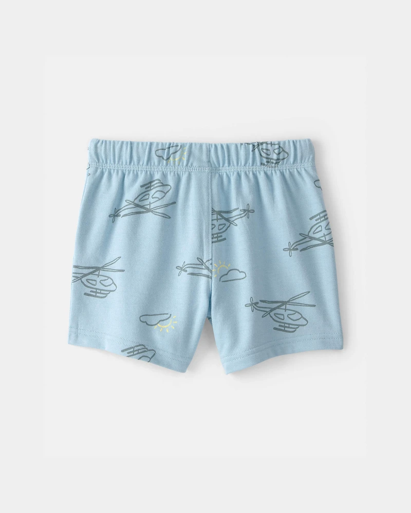 Toddler Boy Helicopter French Terry Shorts - Blue