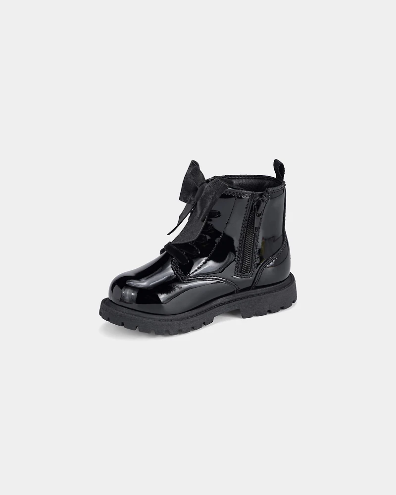 Girls Bow Combat Boots - Black