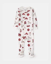 Baby Boy Firetruck 100% Cotton Snug Fit 1-Piece Pyjama Set - White