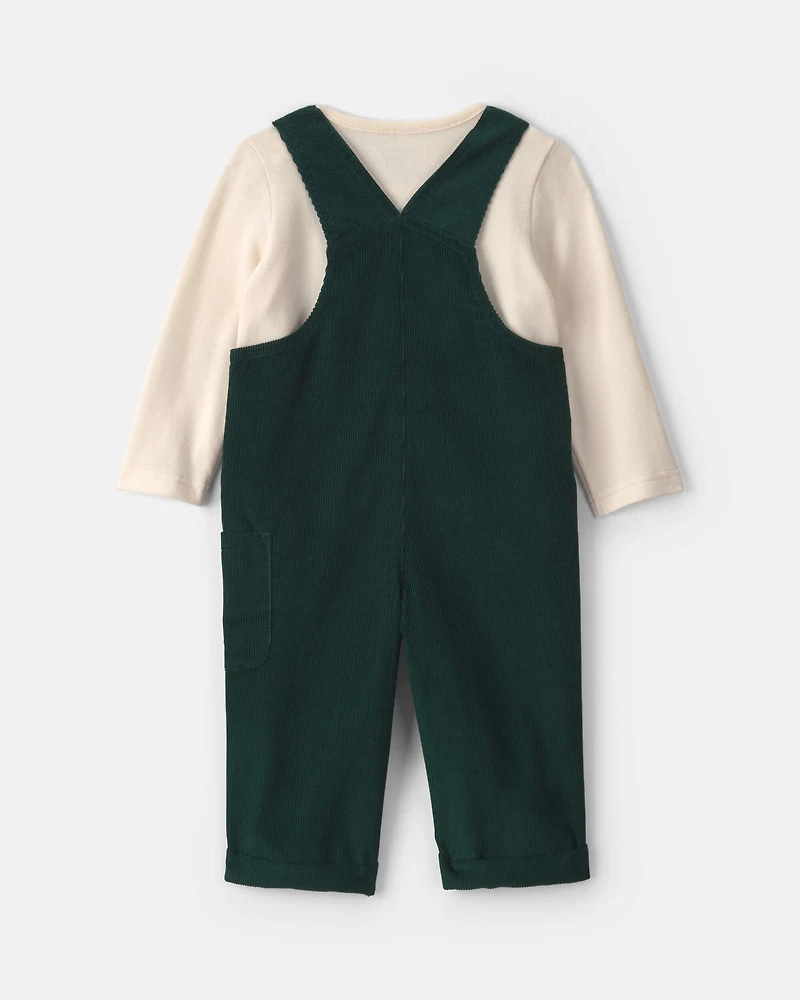 Baby Boy 2-Piece Candy Cane Corduroy Long-Sleeve Overall Set - Green/Cream