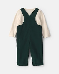 Baby Boy 2-Piece Candy Cane Corduroy Long-Sleeve Overall Set - Green/Cream