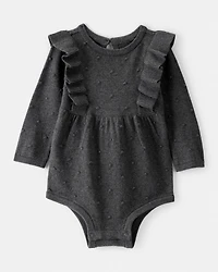 Baby Girl Ruffled Cotton Long-Sleeve Bodysuit - Grey