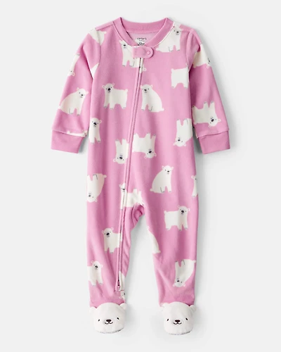 Toddler Girl 1-Piece Polar Bear Fleece Footie Pyjama - Pink