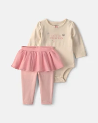 Baby Girl 2-Piece 'Daddy's Little Princess' Long-Sleeve Bodysuit & Tulle Pant Set - Pink/Cream