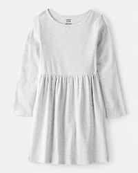 Girls Long Sleeve Cotton Dress - Grey