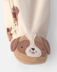 Baby Boy Dog Fleece 2-Way Zip Sleeper Pyjamas - Cream