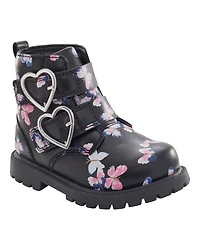 Toddler Girl Butterfly Heart Buckle Boots - Black