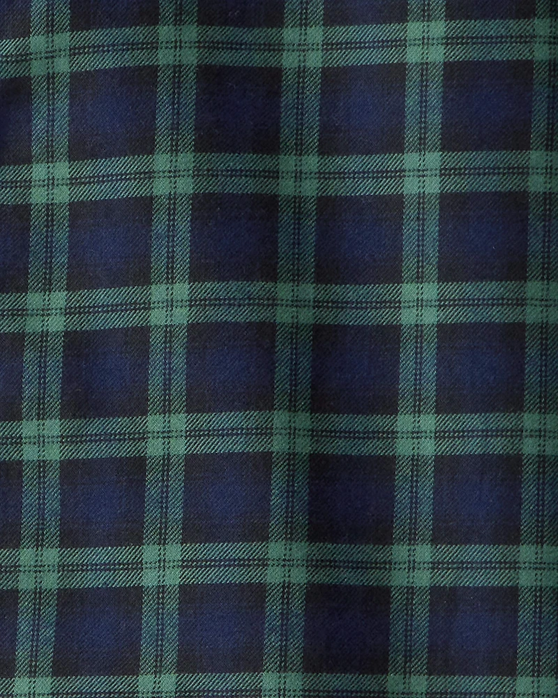 Boys Plaid Cotton Long-Sleeve Button-Down Shirt - Green