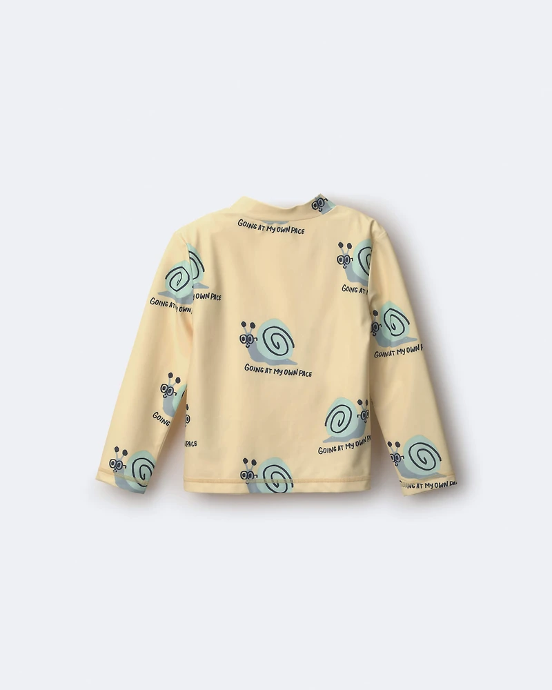 Toddler Half-Zip Long-Sleeve Rashguard Snail Print- Yellow
