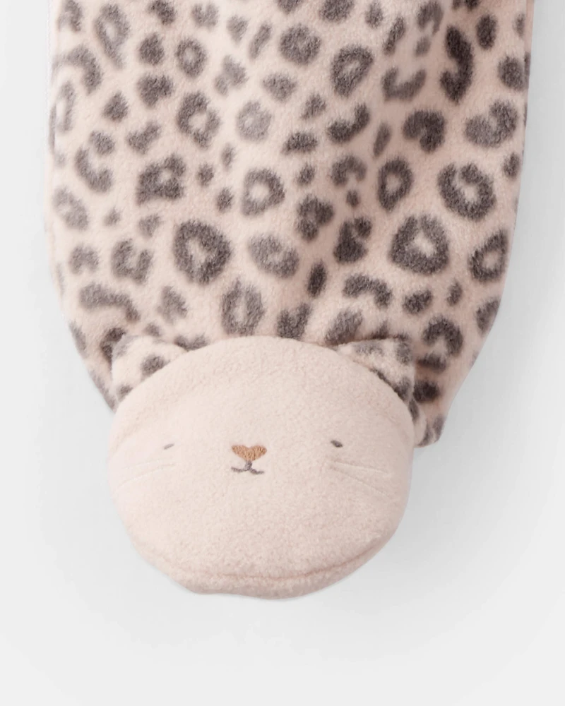 Baby Girl Leopard Print Loose Fit Long-Sleeve Sleeper - Cream/Brown