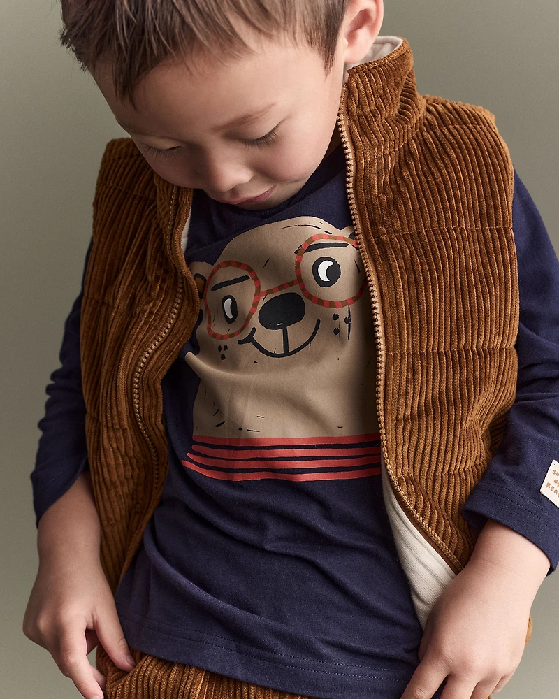 Toddler Zip-Up Corduroy Puffer Vest - Cinnamon