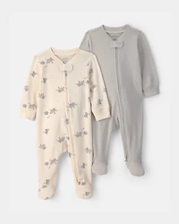 Baby 2-Pack Elephant Striped Sleepers - Grey