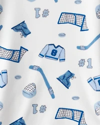 Boys Hockey Print Fleece Long-Sleeve 2-Piece Pyjamas – Blue