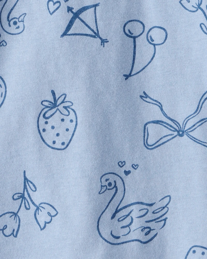 Toddler Girl Icon Print Long Sleeve Tee - Blue