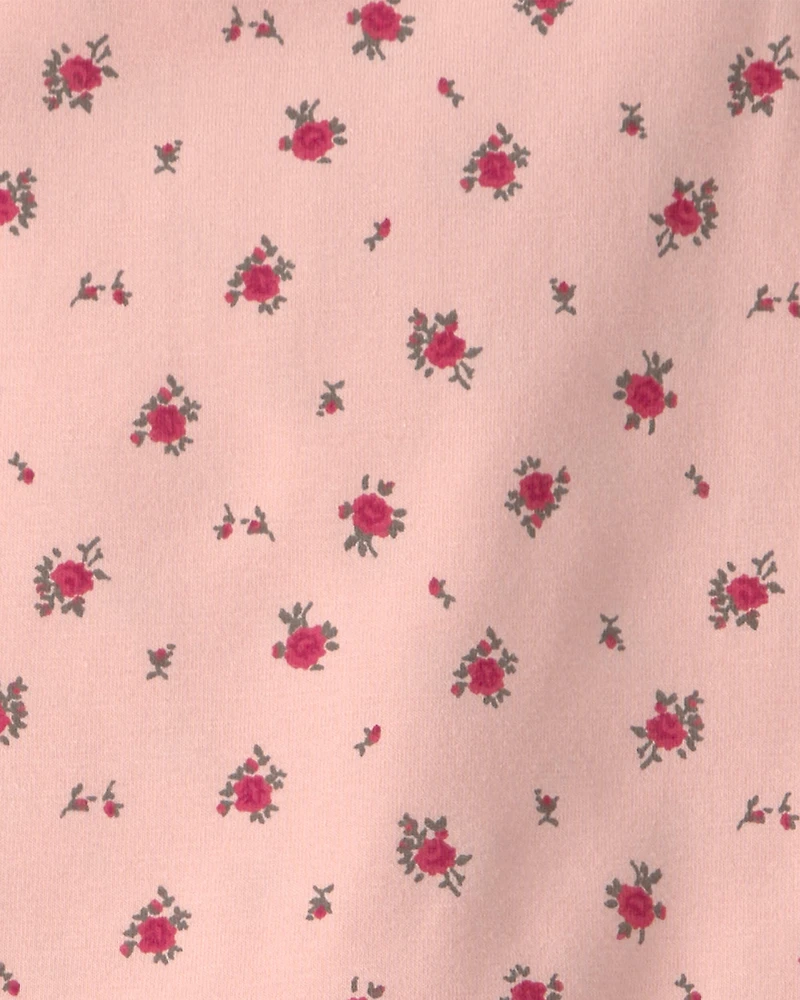 Girls Organic Cotton Tiered Dress Blush Floral Print