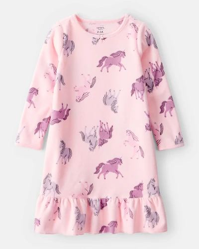 Girls Unicorn Fleece Loose Fit Night Gown - Pink