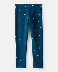 Girls Ice Skate Print Pull-On Stretch Cozy Leggings - Blue