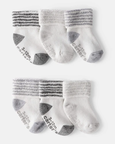 Baby 6-Pack Striped Ankle Socks - White/Grey
