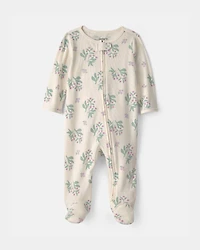 Baby Girl Floral Cotton 2-Way Zip Sleeper - Cream