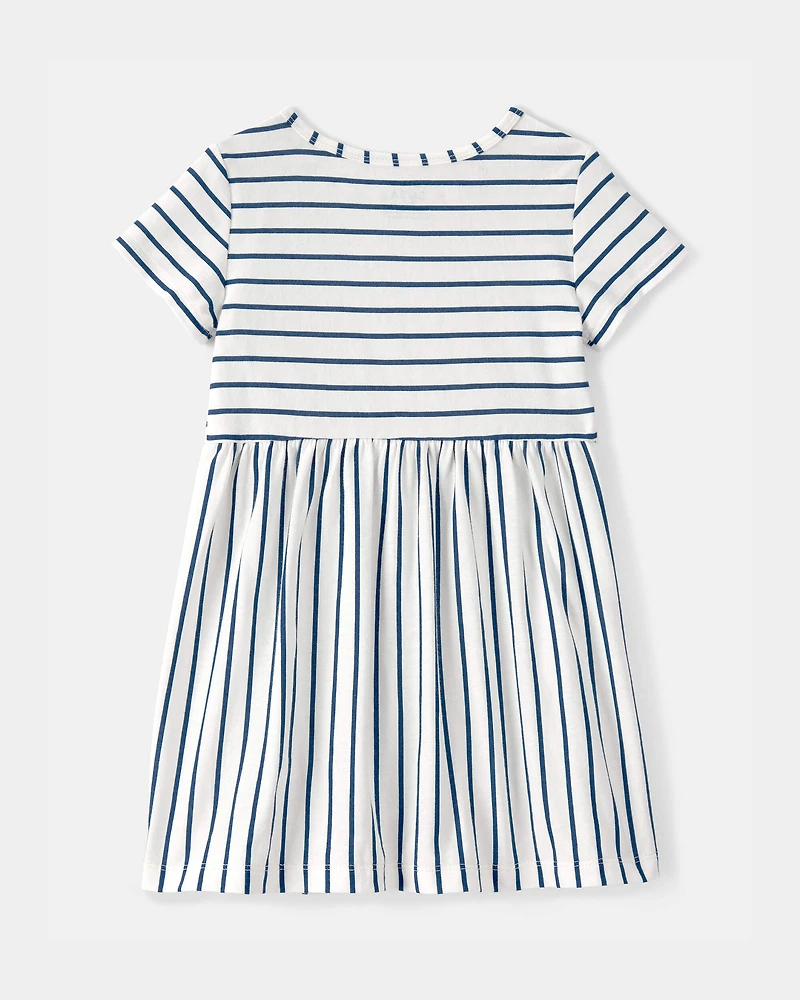 Toddler Girl Striped Short-Sleeve Dress - Blue/Ivory