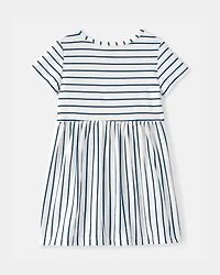Toddler Girl Striped Short-Sleeve Dress - Blue/Ivory