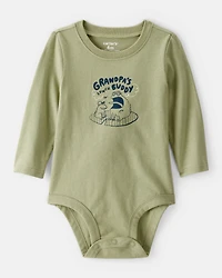 Baby Boy Grandpa's Lunch Buddy Frog Cotton Long-Sleeve Graphic Bodysuit - Green