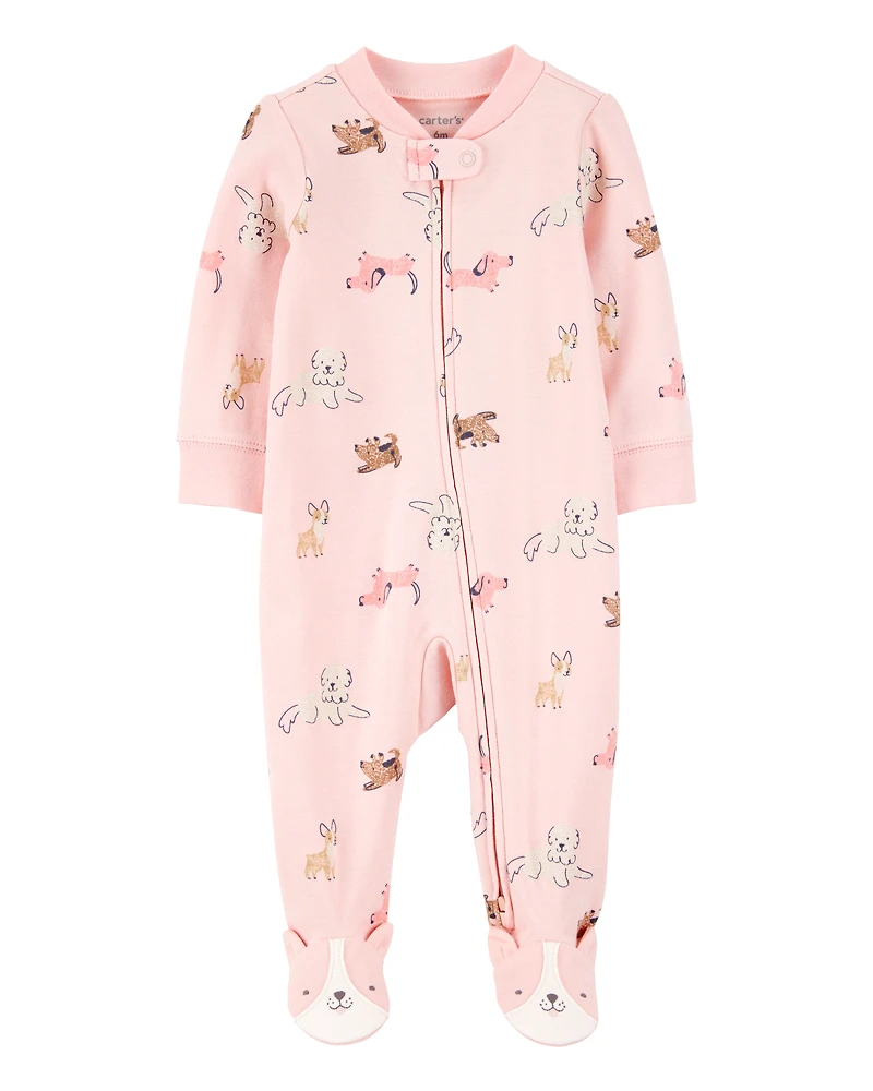 Baby Girl Dog Print 2-Way Zip Cotton Sleeper pyjamas