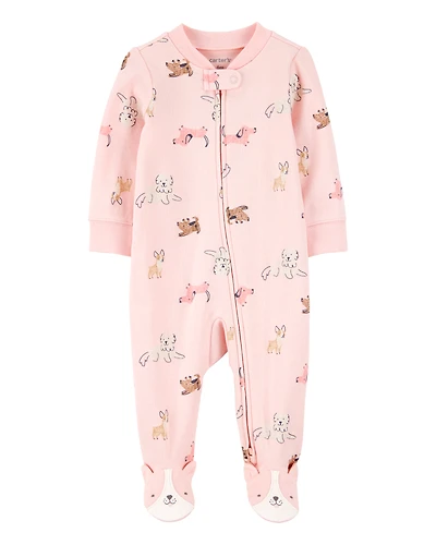 Baby Girl Dog Print 2-Way Zip Cotton Sleeper pyjamas