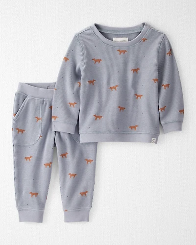 Baby Organic Cotton Waffle Knit Set Shadow Fox Print