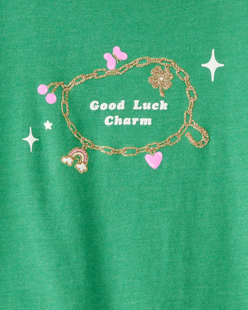 Girls St. Patrick's Day Shamrock Long-Sleeve Graphic Tee - Green