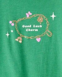 Girls St. Patrick's Day Shamrock Long-Sleeve Graphic Tee - Green