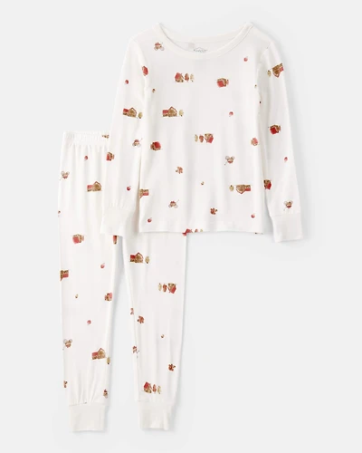Kid Barn Print PurelySoft Long-Sleeve 2-Piece pyjamas - Ivory