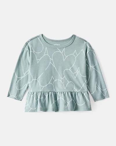 Baby Girl Heart Long-Sleeve Peplum  Top - Green