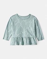 Baby Girl Heart Long-Sleeve Peplum  Top - Green