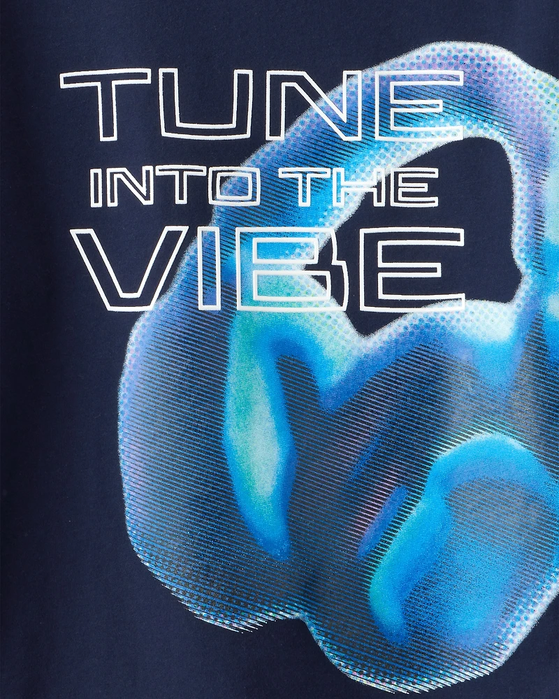 Boys Head Phones Long-Sleeve Graphic Tee - Blue