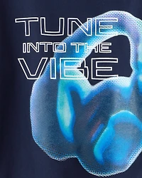 Boys Head Phones Long-Sleeve Graphic Tee - Blue