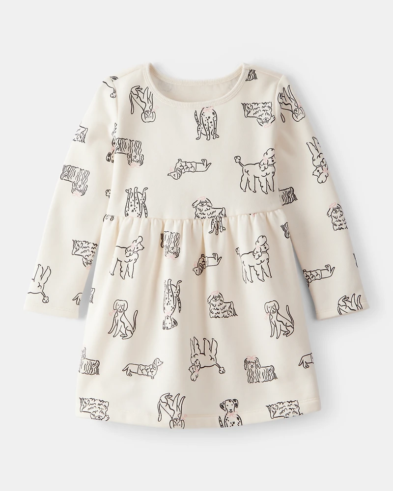 Toddler Girl DayDream Fleece Puppy Knit Dress - Ivory