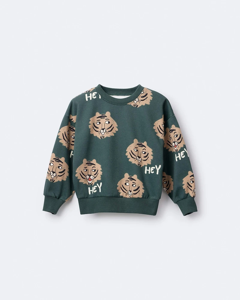 Toddler Hey, Tiger Dolman-Sleeve Sweatshirt - Green