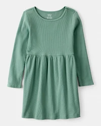 Girls Long Sleeve Cotton Dress - Green