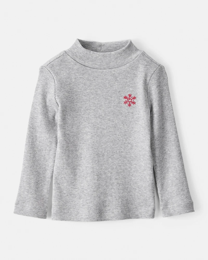 Baby Girl Snowflake Mock Neck Rib Top - Grey